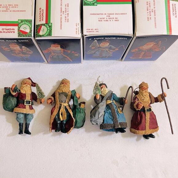 4 Vintage Kurt Adler Paper Mache Old World Santa Ornaments Christmas Decor - Picture 5 of 15